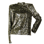 R+A Silver Black Leopard Fully Sequined Half Zipper Fashion Jacket size M