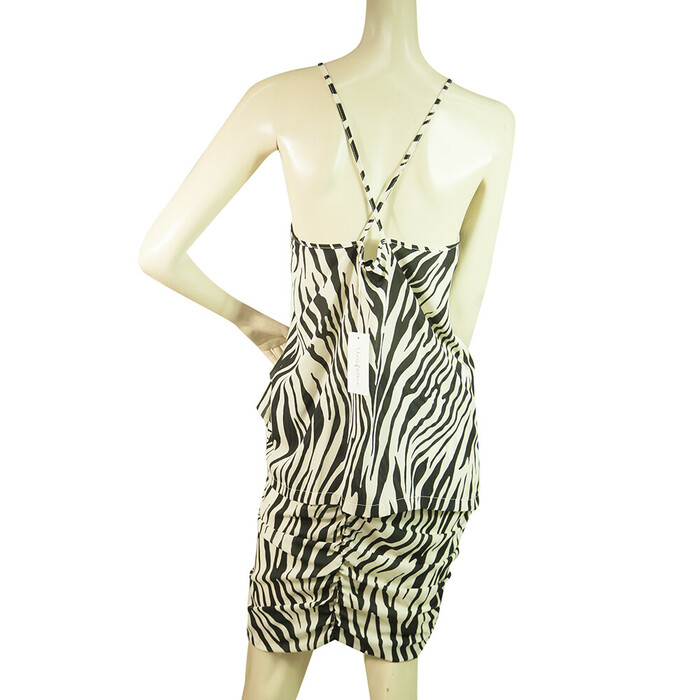 Uniforme Cream & Black Zebra Animal Print Cami Top Mini Skirt Set size S