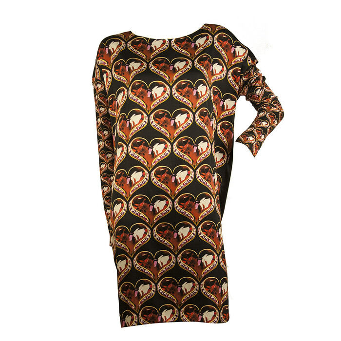 Marco Bologna Diamond Hearts Printed Multicolored Silk Knee Dress- Size 44