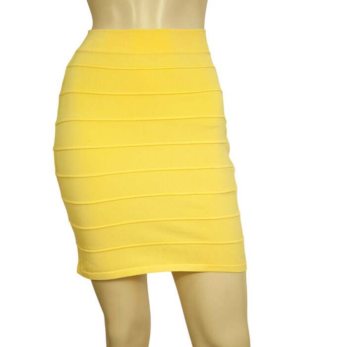 NTW BALMAIN Above knee mini bandage stretch hip hugger yellow skirt  Sz 36