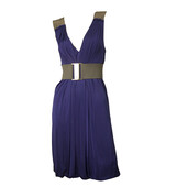 Philosophy di Alberta Ferretti Blue Belted Draped V Neckline Sleeveless dress 42