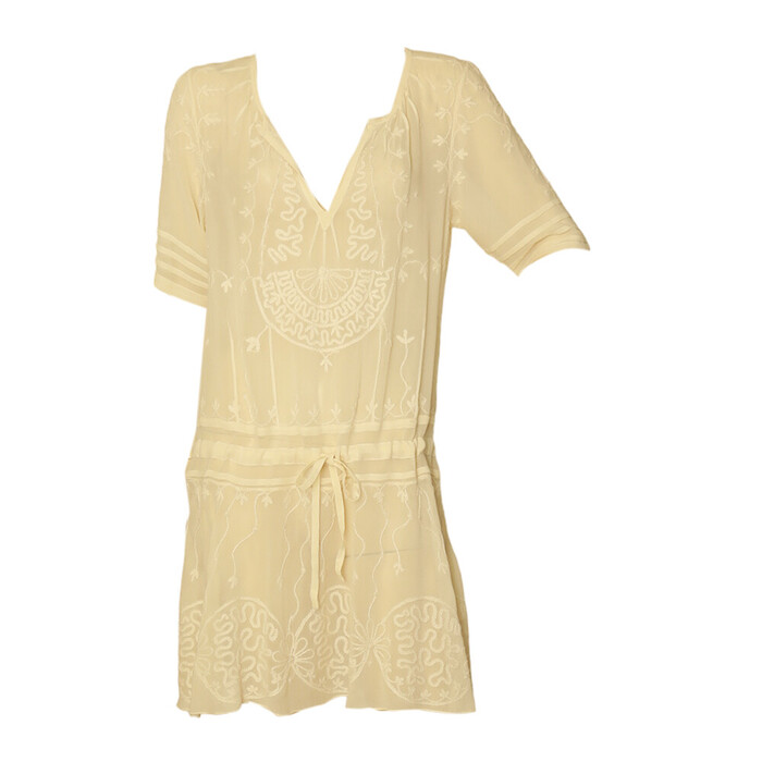 Temperley London Ivory Silk Embroidered Sheer Short Sleeve Mini Dress size UK 10