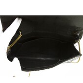 Vintage Black Croco Gold Tone Chain Flap Top Clutch Shoulder Evening Bag Handbag