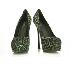 Yves Saint Laurent Gray Leopard Calf Hair Tribute Tribtoo Heels Pumps 40 Shoes