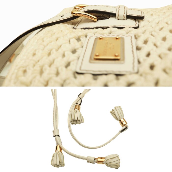 Dolce & Gabbana White crochet raffia and leather hobo bag with chains