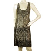 Juicy Couture Khaki Black Abstract Sleeveless 100% Silk Tank Mini Dress Size M