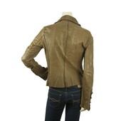 .It Ochre Brown Genuine Real Leather Scalloped Bronze Buttons Jacket Size 44