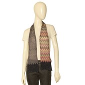 Missoni Gray Multicolor Zig Zag Metallic Shine Knit Long Foulard Scarf Shawl