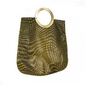 Angelo Marani Green Snake Pattern Canvas Gold Tone Ring Bag Handbag