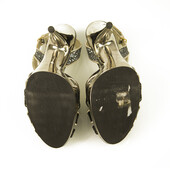 Miu Miu Black Glitter Gold Tone Trim  Silver High Heel Strappy Sandals Shoes 40