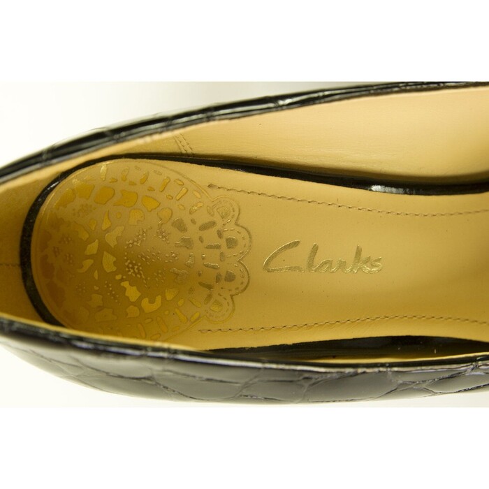 Clarks Black Croco Embossed Patent Leather Pointed Toe Pumps Heels Shoes UK 7