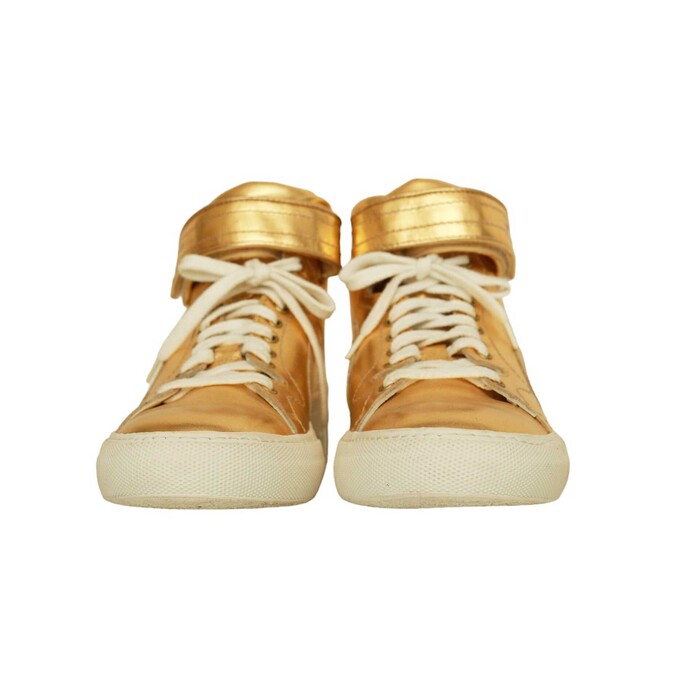 Pierre Hardy  Gold Leather Sneakers High Top Lace Up Strap Trainers Shoes 40