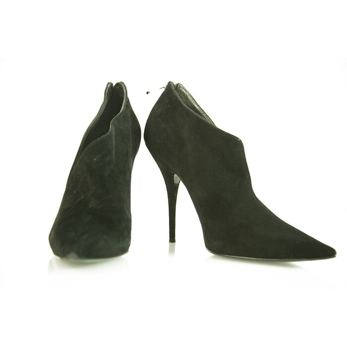 Casadei Black Suede High Heels Pointed Toe Back Zip Ankle Booties Shoes sz 10