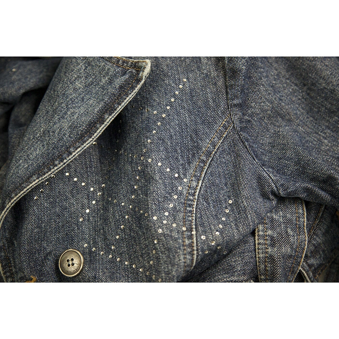 Angelo Marani Jeans Blue Denim Jacket Rhinestones Long Coat