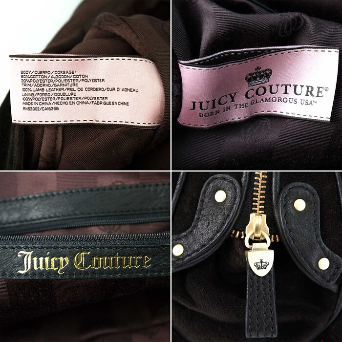 Juicy Couture Brown pleated Velvet Black Leather Bag Handbag Bowler charm