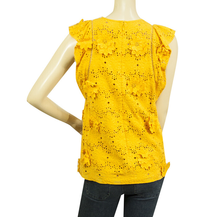 Michael by Michael Kors Yellow Silk Floral Embroidery Ruffles Top Blouse size 2