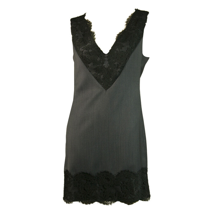 Dondup Blue Black Lace Trim Cocktail Wool Sleeveless Mini Dress size 40