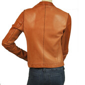 Preview Genuine Real Leather Cinnamon Brown Zipper front biker Jacket Size 42