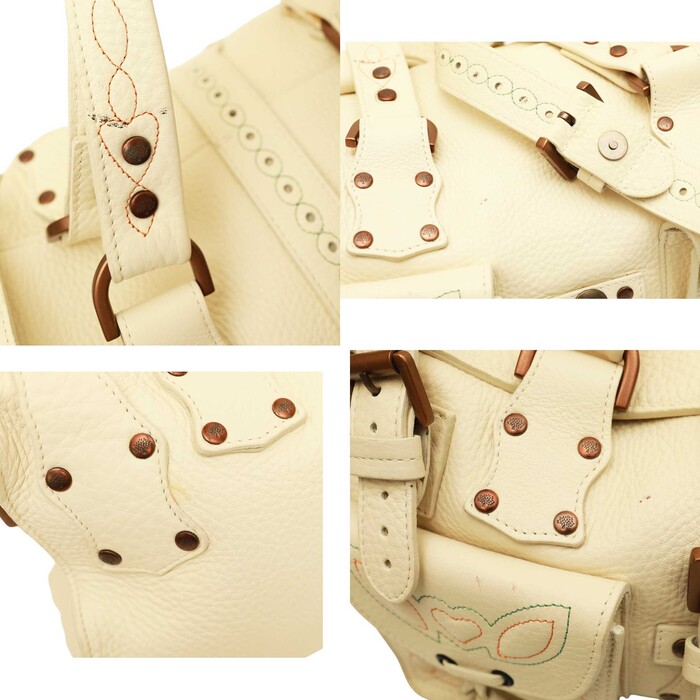 Mulberry Blenheim Roxanne Cream Stitched Pebbled Leather studded handbag