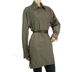 Gianfranco Ferre Gray Very Long Blouse Collar Top w. Belt &amp; Side Slits size S