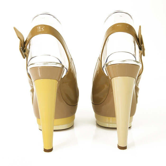 Christian Louboutin Scarpe Tricolor Camel Patent Leather Platform Heels 40,5