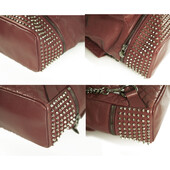 Philipp Plein Burgundy Diamond Quilted Leather Spike Studded Skull Backpack