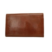 Gianfranco Ferre Brown Lizard Leather Flap Top Clutch Bag Goldtone Lion Paw