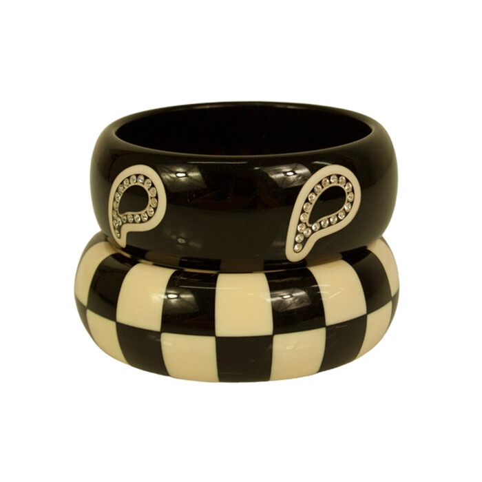 ETRO Women's wide black Paisley Rhinestone bangle bracelet