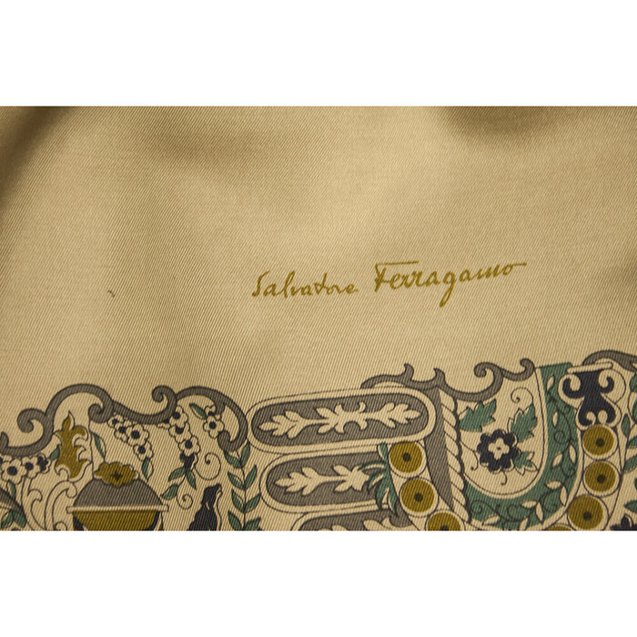 Salvatore Ferragamo Beige Paisley Floral Long Silk Scarf Foulard Shawl