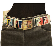 Fendi Multicolor  & White Coated Canvas FF Zucca Reversible Waist BELT 80/32 New