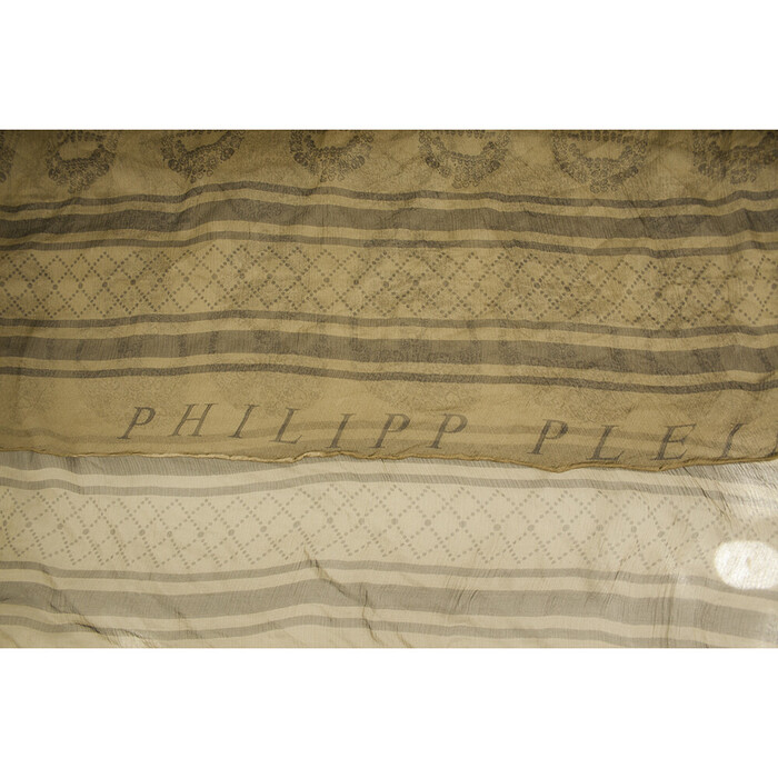 Philipp Plein Beige Skulls & Logo Print Large Square Silk Scarf Wrap