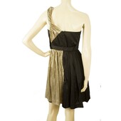 Whistles Black Gold Paneled One Shoulder Draped Mini Dress size UK 10 Eu 38