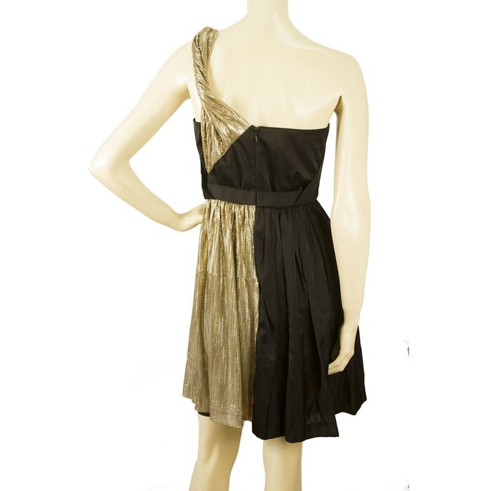 Whistles Black Gold Paneled One Shoulder Draped Mini Dress size UK 10 Eu 38