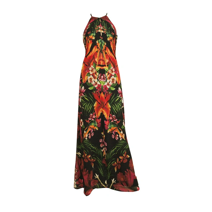 Ted Baker Tropical Floral Toucan Sleeveless Halter Maxi Evening