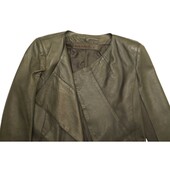 Neil Barrett Dark Green Real Leather Open front Collarless Jacket Size S