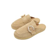 Komis & Komis Beige Suede Bejeweled Buckle Flatform Mules Shoes size 40