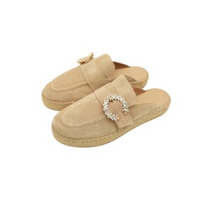 Komis &amp; Komis Beige Suede Bejeweled Buckle Flatform Mules Shoes size 40