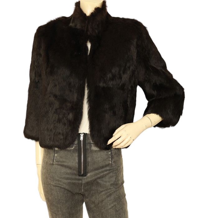 Matthew Williamson Black Rabbit Fur 3/4 Sleeve Bolero Jacket Coat sz 10