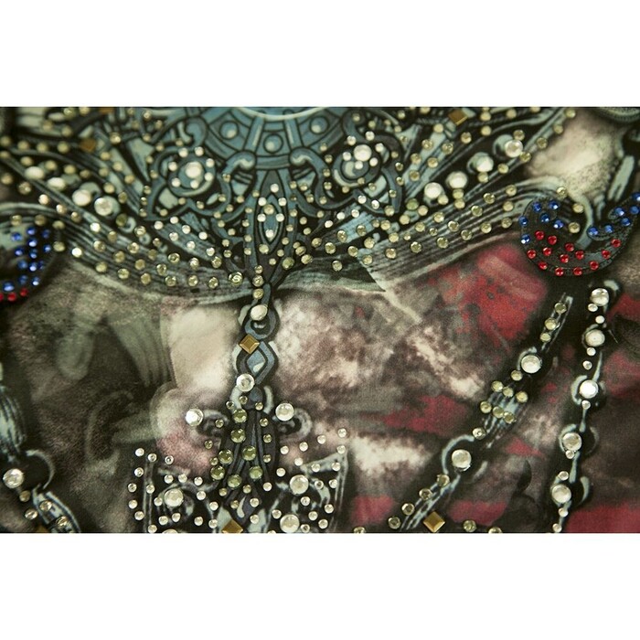 S-12 S-Twelve Cut Shoulders Multicolor Jeweled Long Blouse Top size M