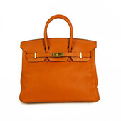 Hermes Birkin 25cm Orange Leather Goldtone Hardware 2016 Stamp X