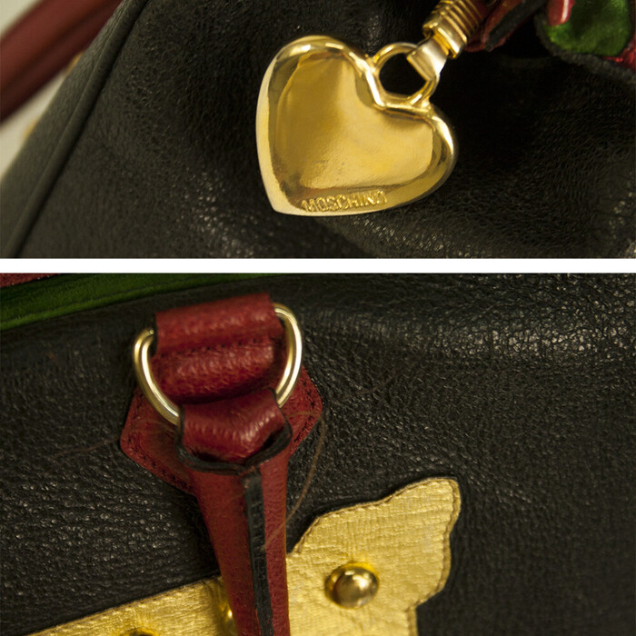 MOSCHINO Redwall 1990s "Art is Love" Vintage Multicolor Handbag Heart Rivets
