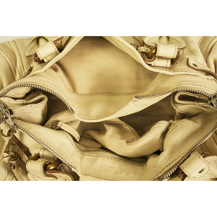 CHLOE Paddington Off White Pebbled Leather Iconic Satchel