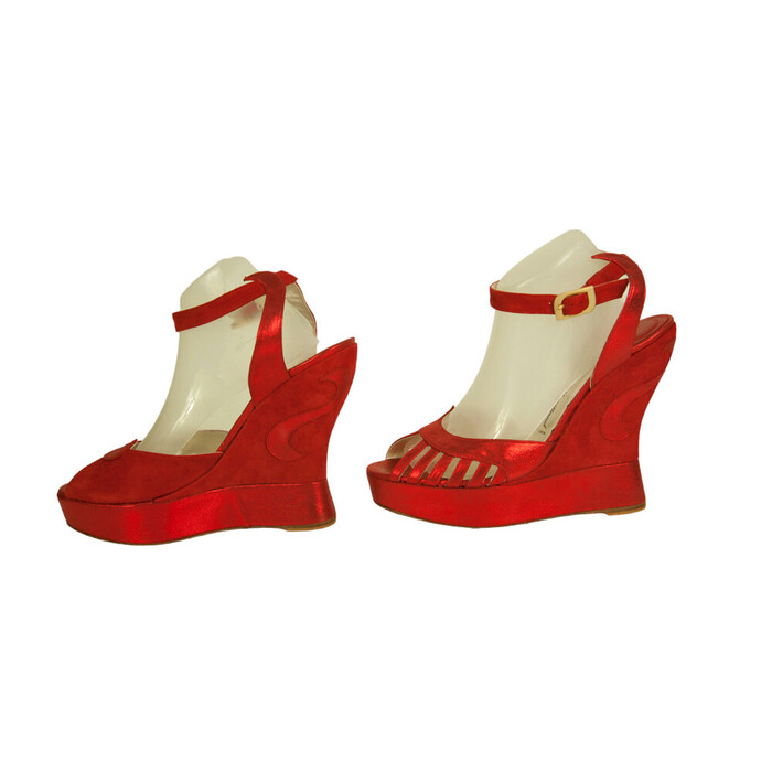 Terry De Havilland Iconic Margaux Red Suede Wedges Platform Sandals Shoes 40