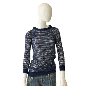 Isabel Marant Blue Perforated Elastic Sheer Fitted Blouse Long Sleeve Top size 2 &amp; 3