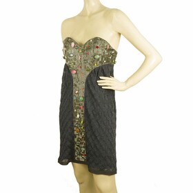 Missoni Blue Gray knitted Strapless mini embellished beaded dress IT size 44