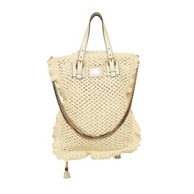 Dolce &amp; Gabbana White crochet raffia and leather hobo bag with chains