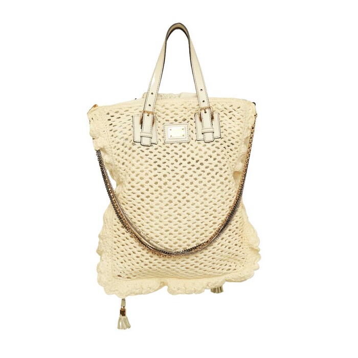 Dolce & Gabbana White crochet raffia and leather hobo bag with chains