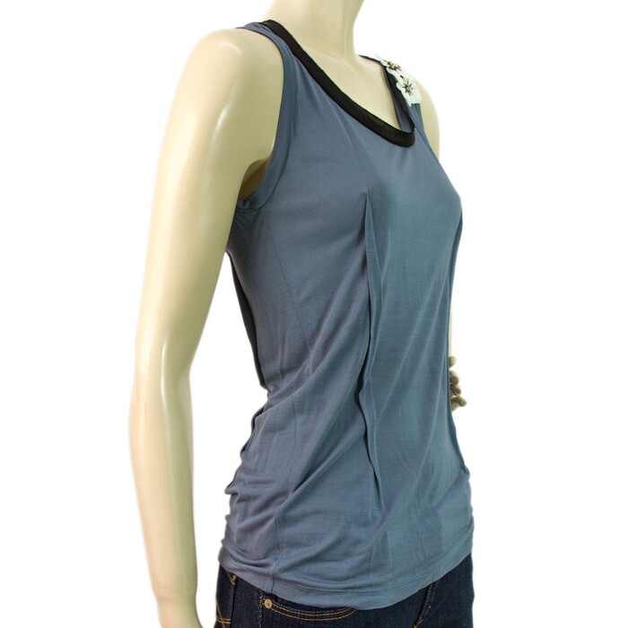 Lanvin Blue with White Flowers Tank top Sleeveless blouse size S