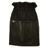 Thakoon Black Lambskin Leather & Angora Wool Paper Waist Mini Skirt Size 4