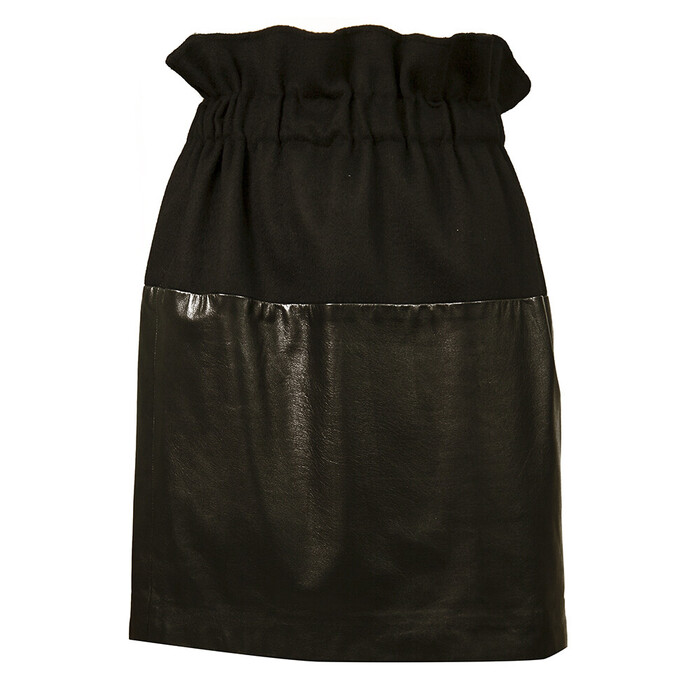 Thakoon Black Lambskin Leather & Angora Wool Paper Waist Mini Skirt Size 4